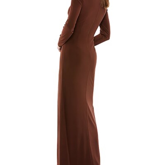 Mac Duggal Long Sleeve Keyhole Crew Neck Knot Waist Gown - Picture 2 of 7